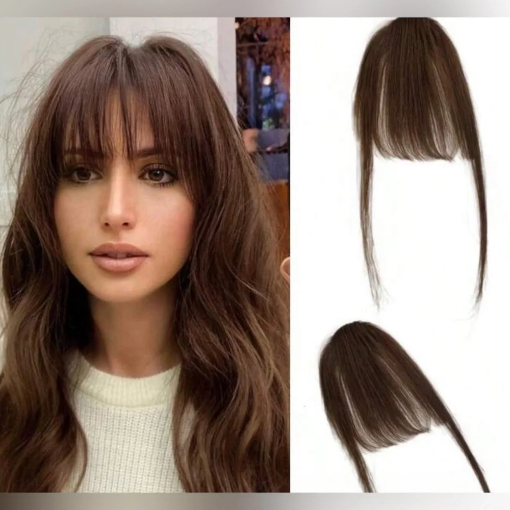 Medium Dark Brown 100% Human hair Clip-In Bangs